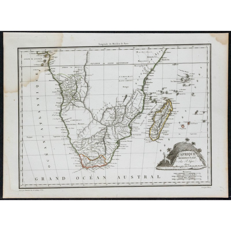 Gravure de 1809 - Carte d'Afrique méridionale - 1