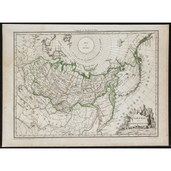 Gravure de 1812 - Carte de la Sibérie avec l'Amérique russe - 1