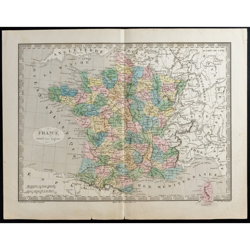 Gravure de 1845 - Carte de la France - 1