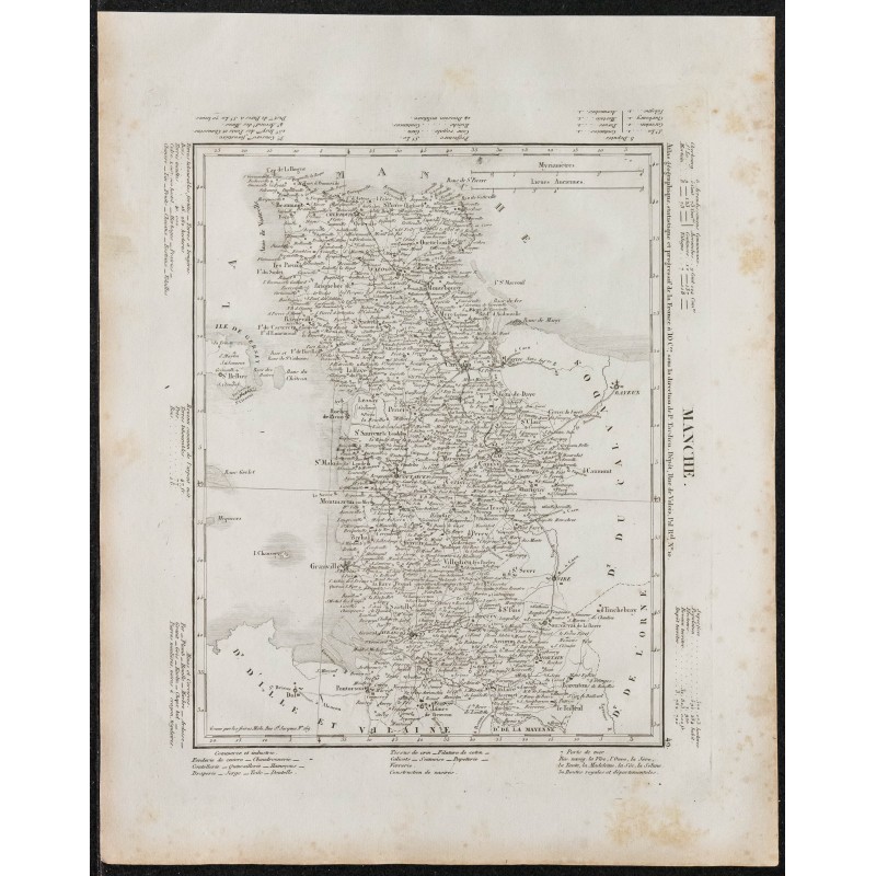 Gravure de 1840c - Carte de la Manche - 1