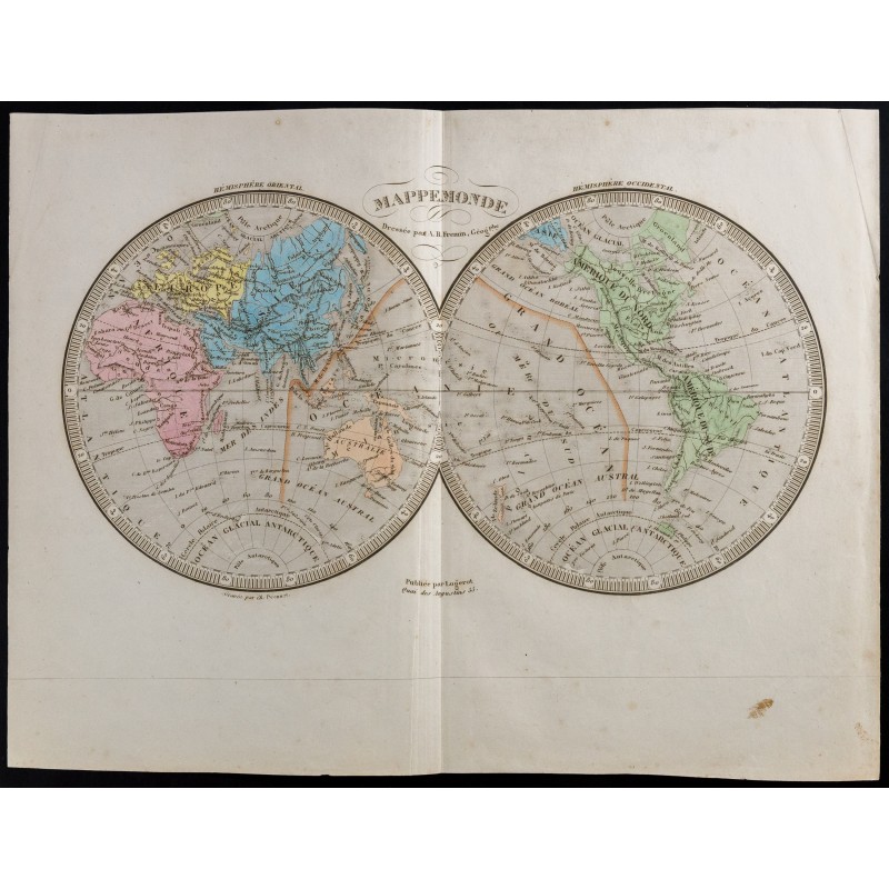 Gravure de 1845 - Mappemonde - 1