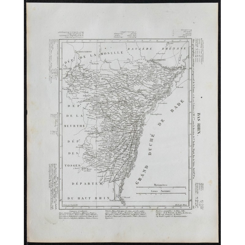Gravure de 1840c - Carte du Bas Rhin - 1