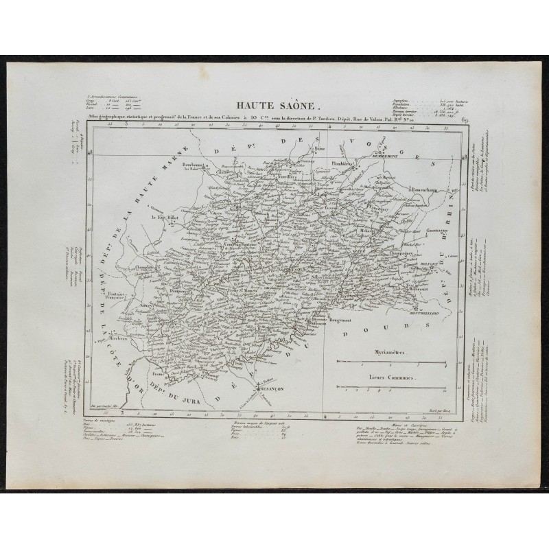 Gravure de 1840c - Carte de la Haute-Saône - 1