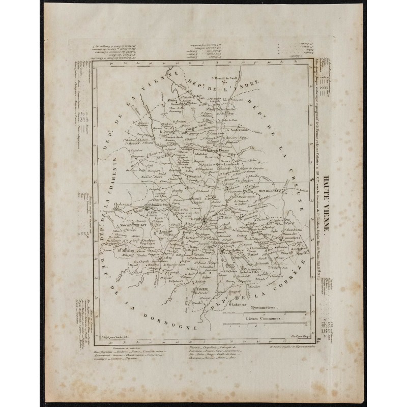 Gravure de 1840c - Carte de la Haute-Vienne - 1