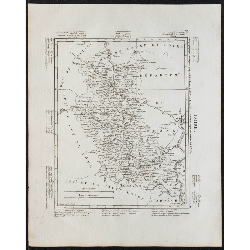Gravure de 1840c - Carte de la Loire - 1