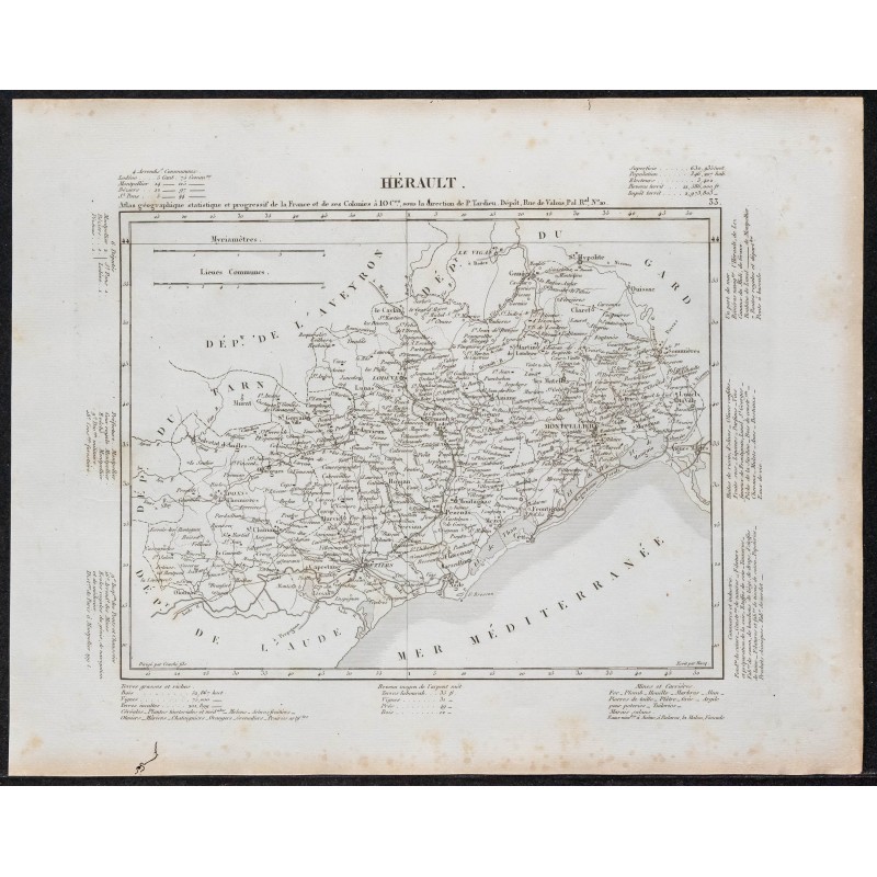 Gravure de 1840c - Carte de l'Hérault - 1