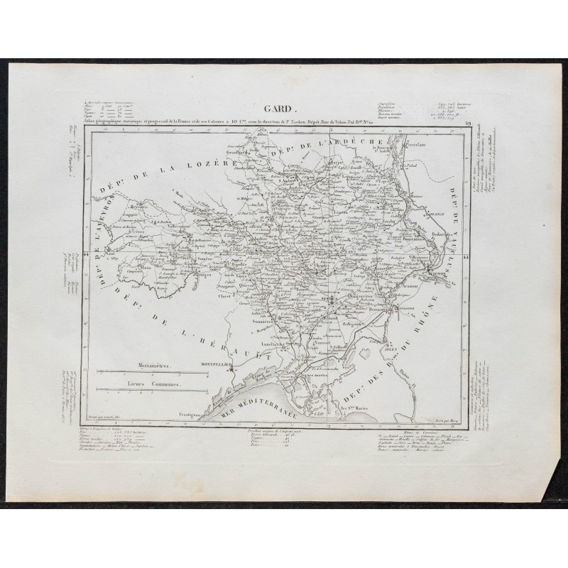 Gravure de 1840c - Carte du Gard - 1