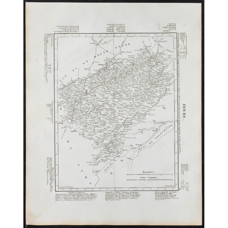 Gravure de 1840c - Carte du Doubs - 1
