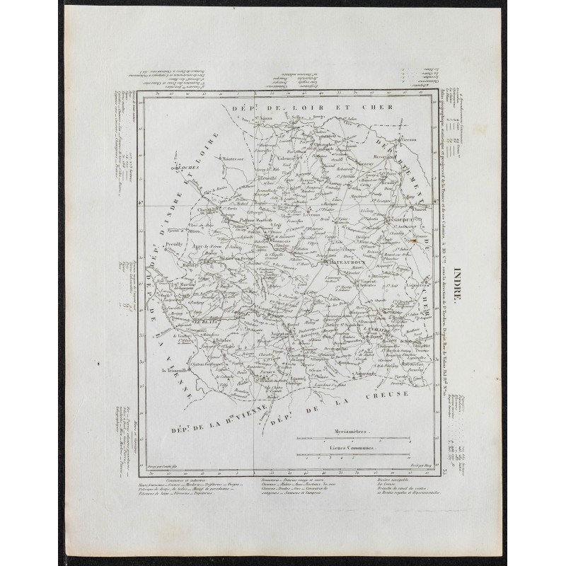 Gravure de 1840c - Carte de l'Indre - 1