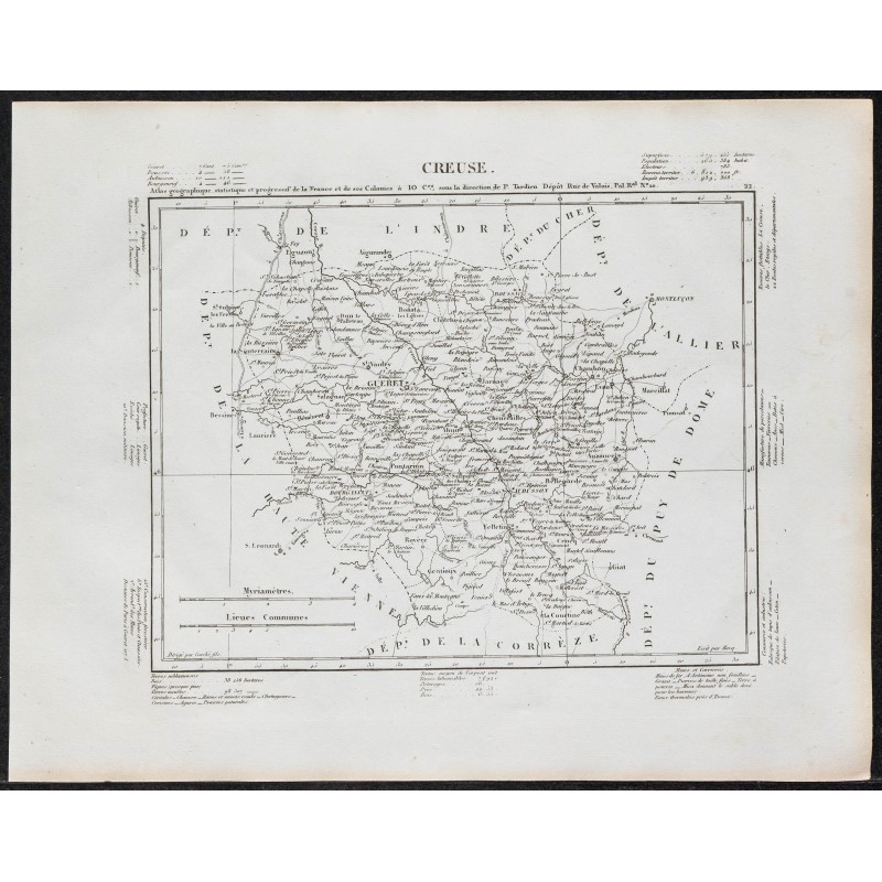 Gravure de 1840c - Carte de la Creuse - 1