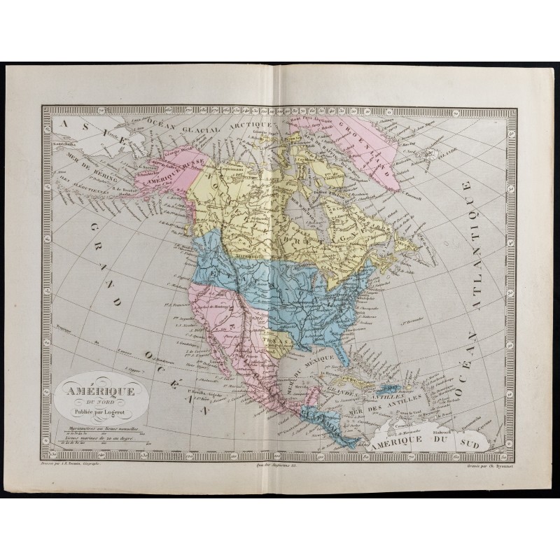 Gravure de 1845 - Amérique du Nord par Fremin - 1