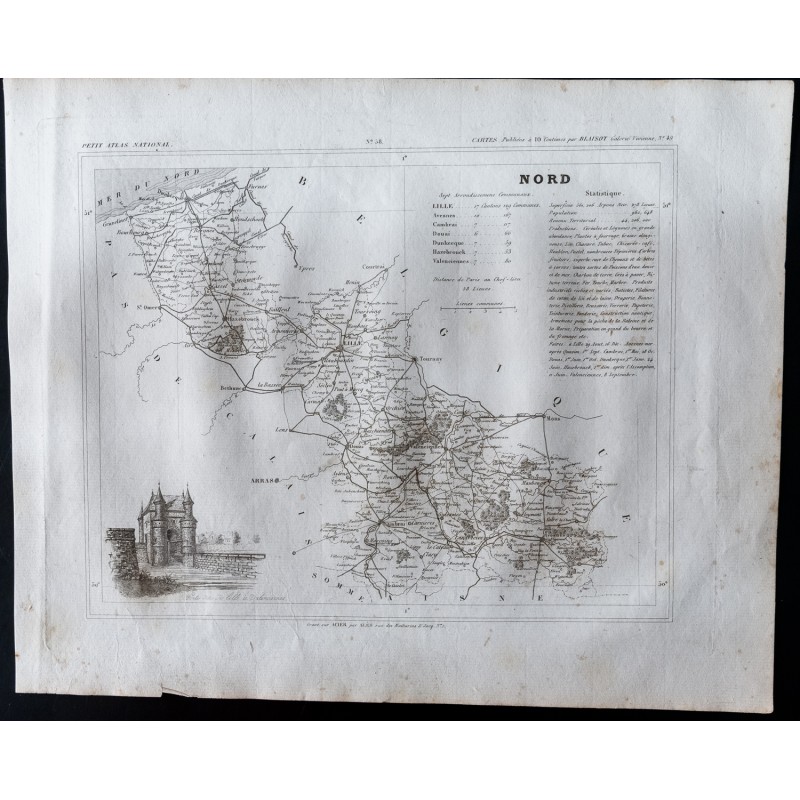 Nièvre Carte ancienne du département Gravure Monin & Ales 1833 