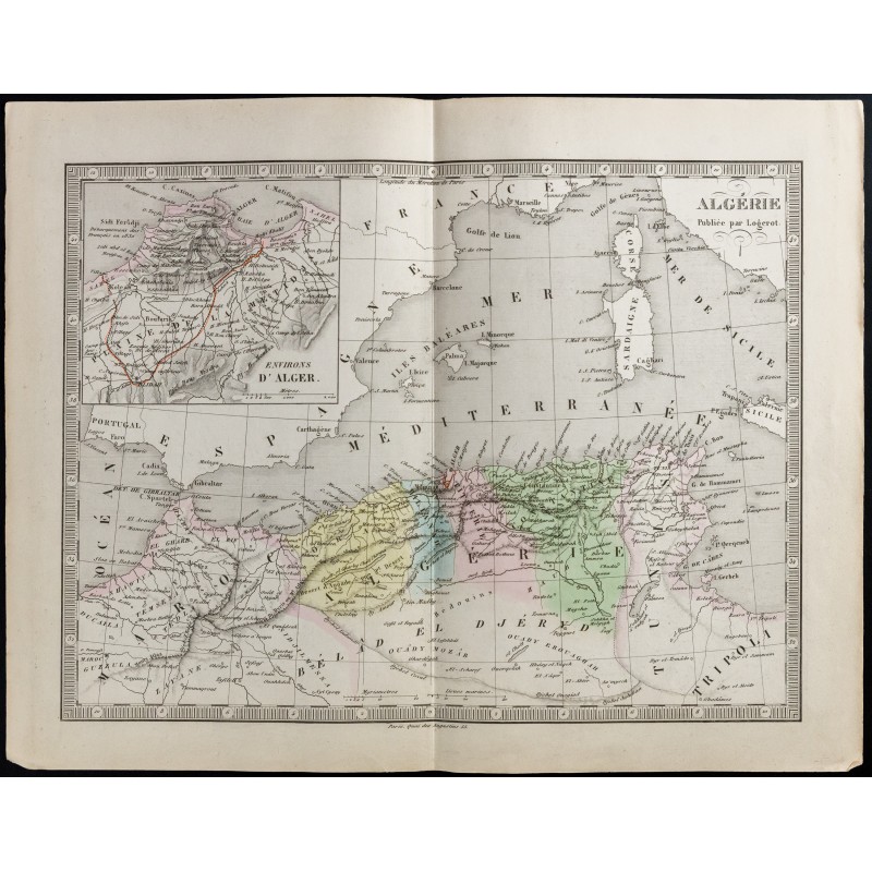 Gravure de 1845 - Carte de l'Algérie et d'Alger - 1