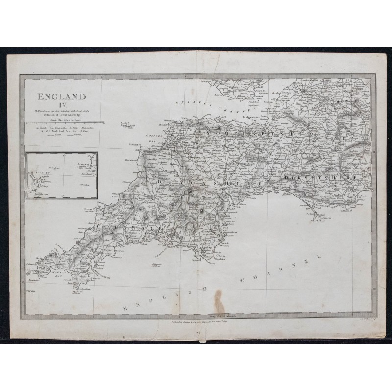 1830c - Carte de Cornouailles et Devon en Angleterre 