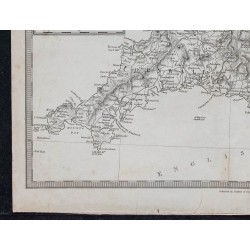 1830c - Carte de Cornouailles et Devon en Angleterre 