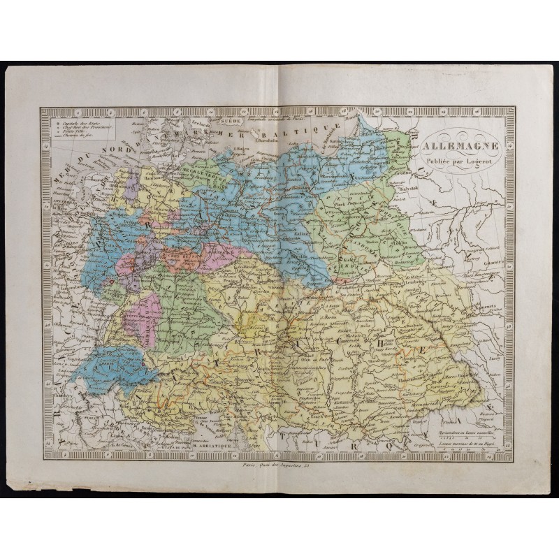 Gravure de 1845 - Carte de l'Allemagne - Autriche - 1