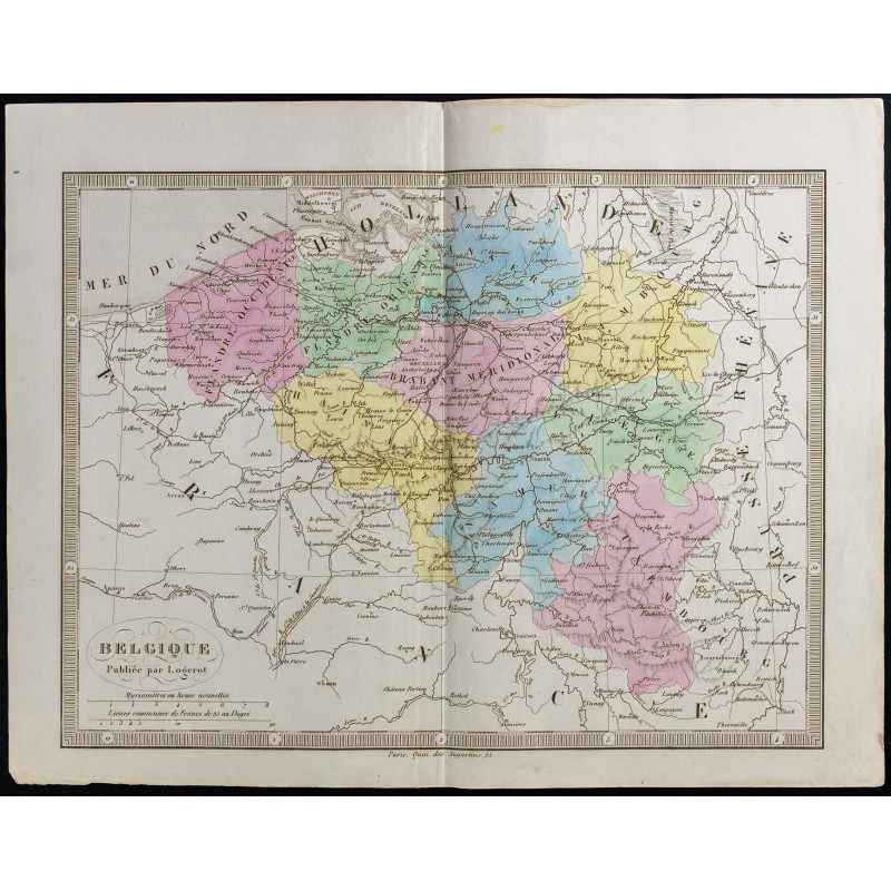 Gravure de 1845 - Carte de la Belgique - 1