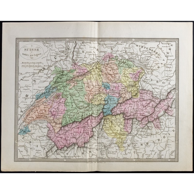 Gravure de 1845 - Carte de la Suisse - 1