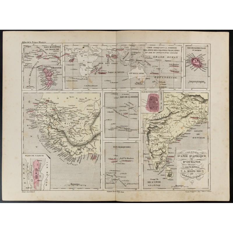 Gravure de 1855 - Carte des Colonies d'Afrique et d'Océanie - 1