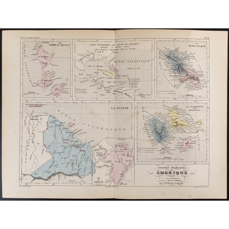 Gravure de 1855 - Carte des Colonies Françaises en Amérique - 1