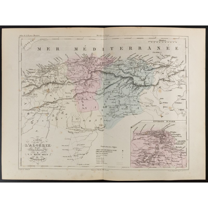 Gravure de 1855 - Carte de l'Algérie - 1