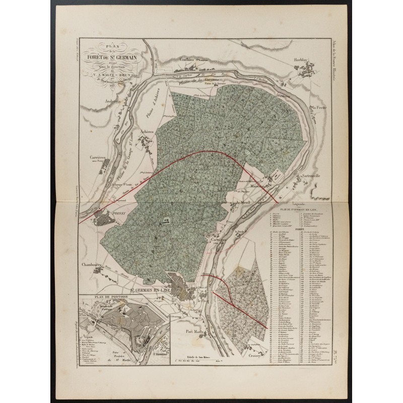 Gravure de 1855 - Carte la forêt de Saint Germain - 1