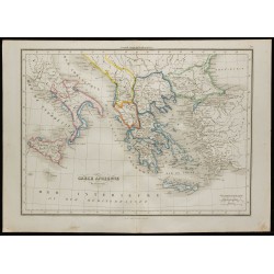 Gravure de 1850 - Carte de la Grèce Antique - 1