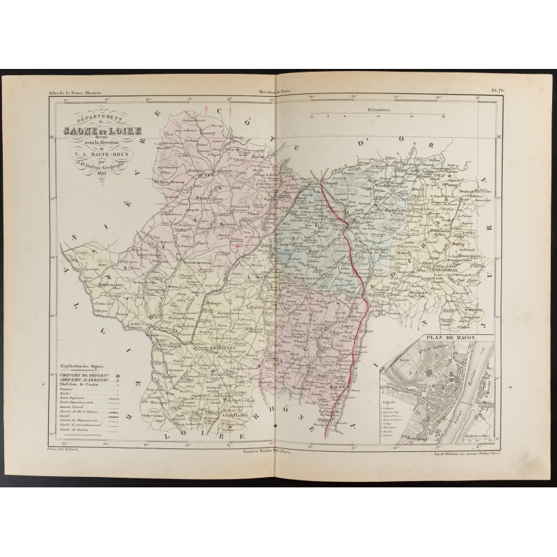 Gravure de 1855 - Carte du département de la Saone et Loire - 1