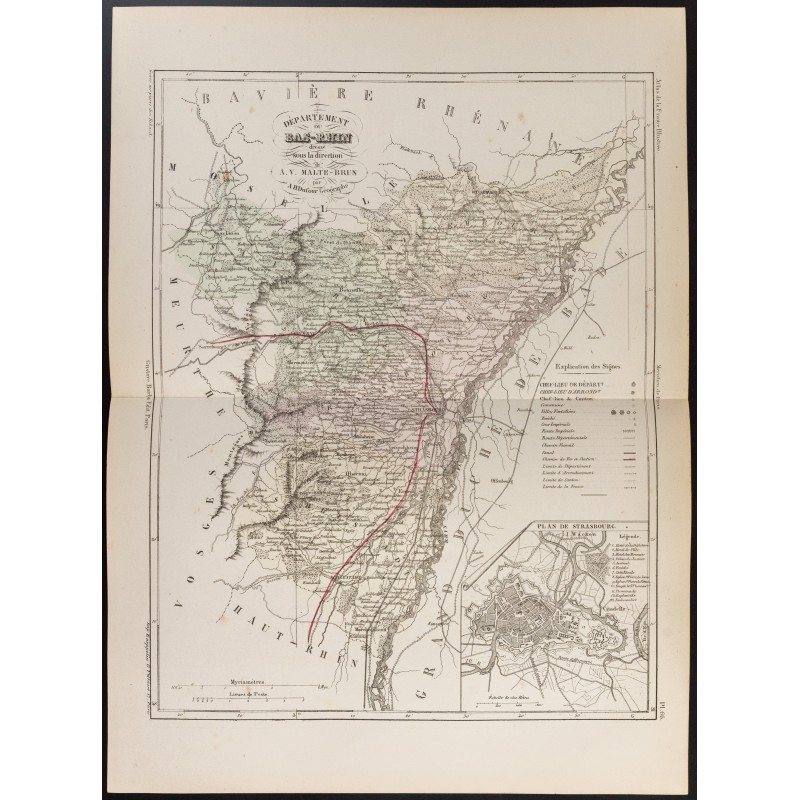 Gravure de 1855 - Carte du département du Bas-Rhin - 1