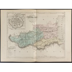 Gravure de 1855 - Carte du département des Pyrénées Orientales - 1