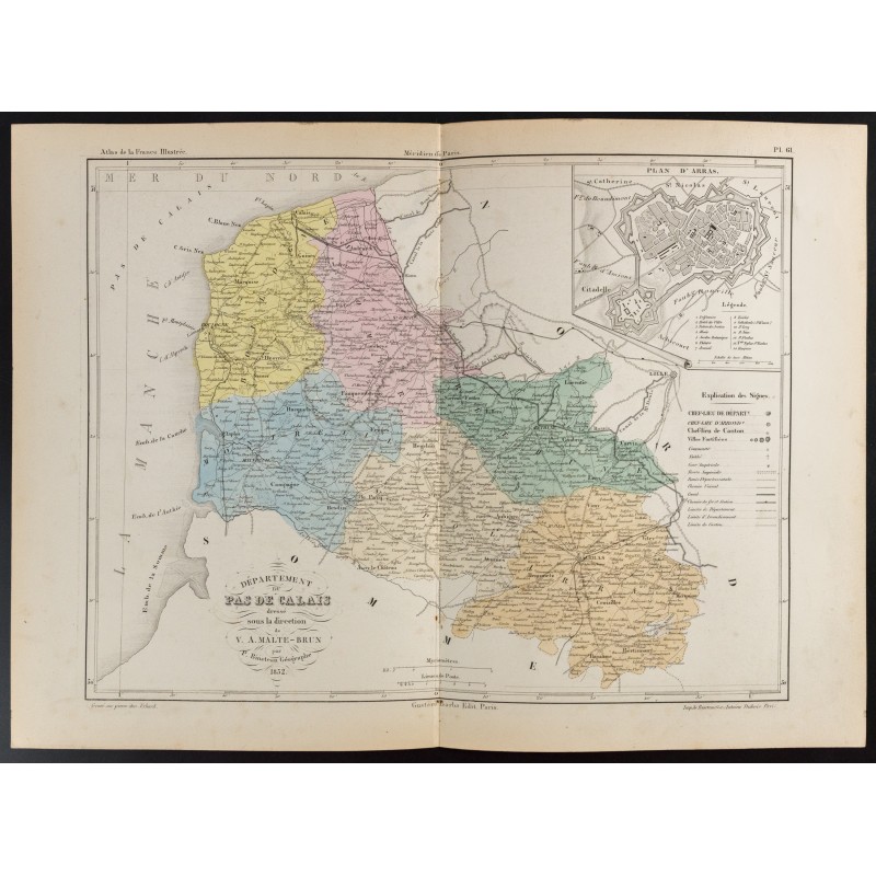 Gravure de 1855 - Carte du département du Pas de Calais - 1