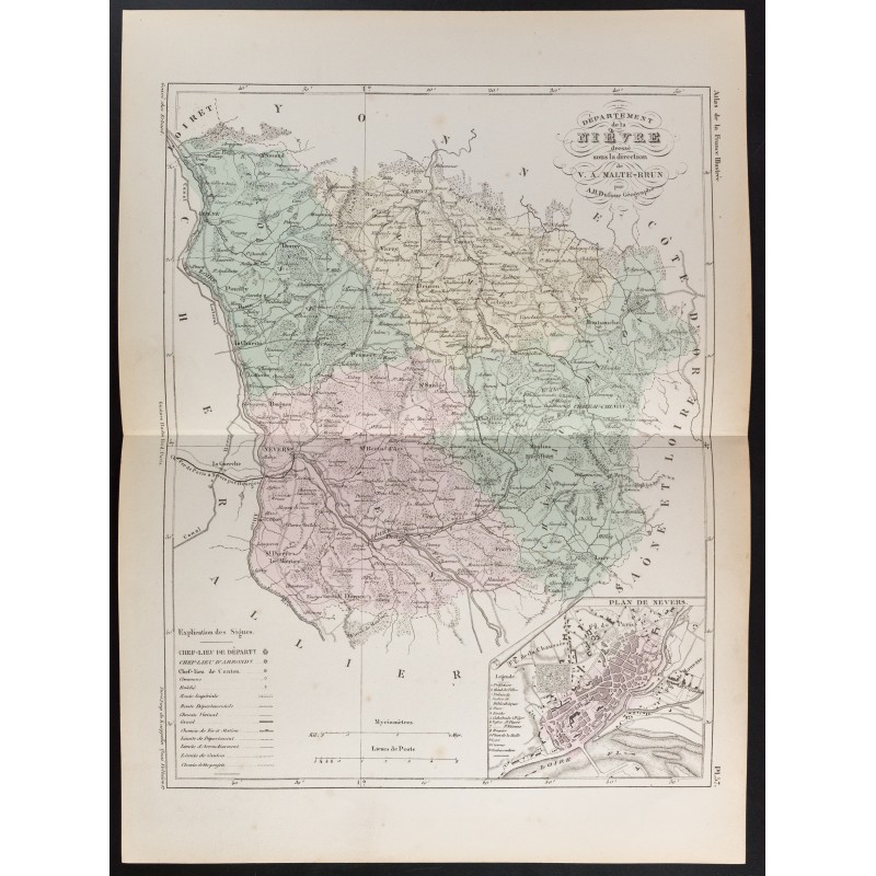 Gravure de 1855 - Carte du département de la Nièvre - 1