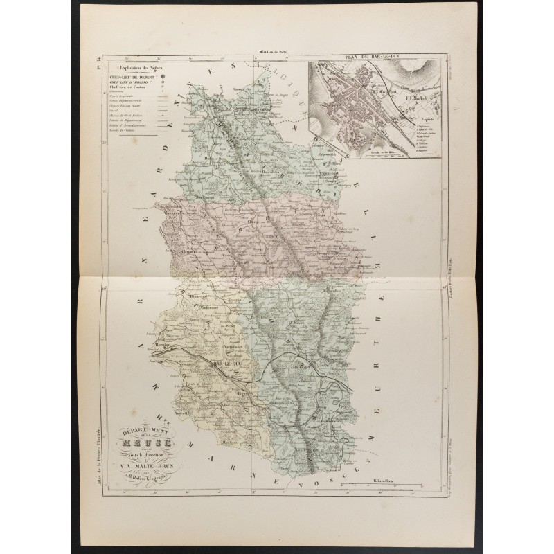 Gravure de 1855 - Carte du département de la Meuse - 1