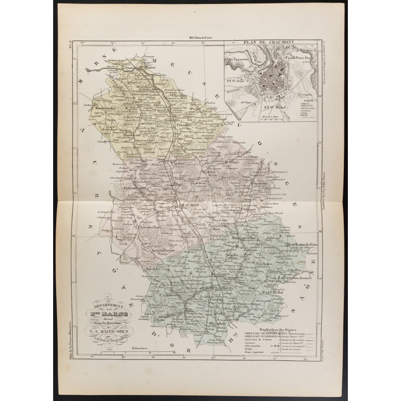 Gravure de 1855 - Carte du département de la Haute-Marne - 1
