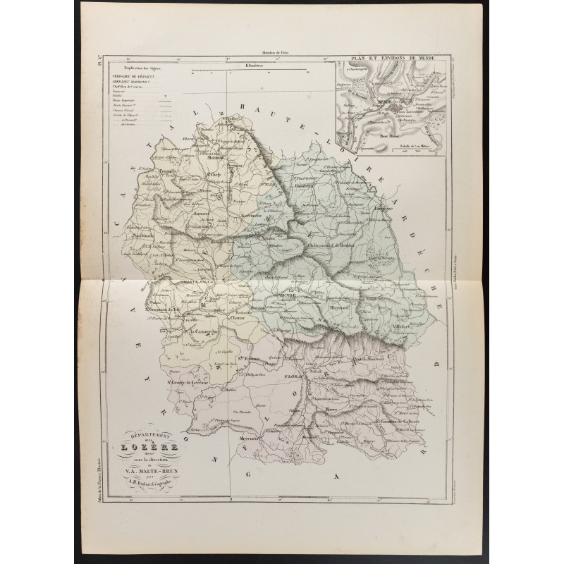 Gravure de 1855 - Carte du département de Lozère - 1