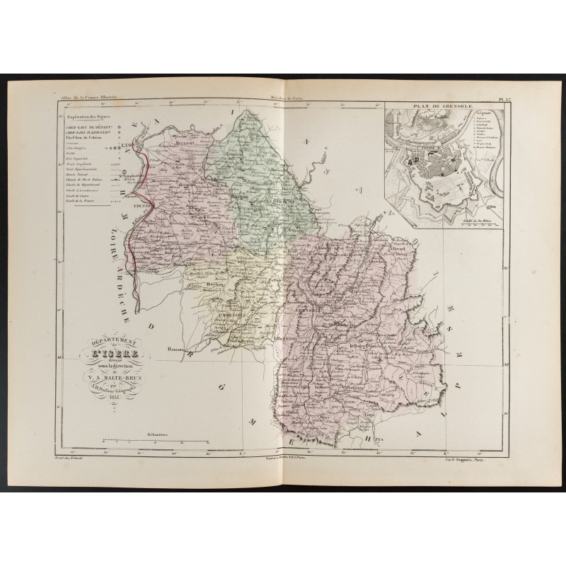 Gravure de 1855 - Carte du département de l'Isère - 1