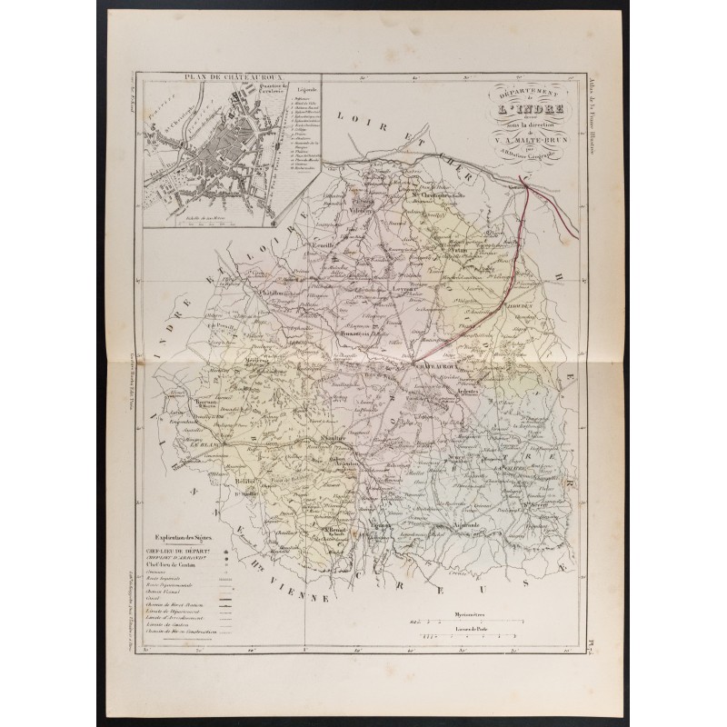 Gravure de 1855 - Carte du département de l'Indre - 1