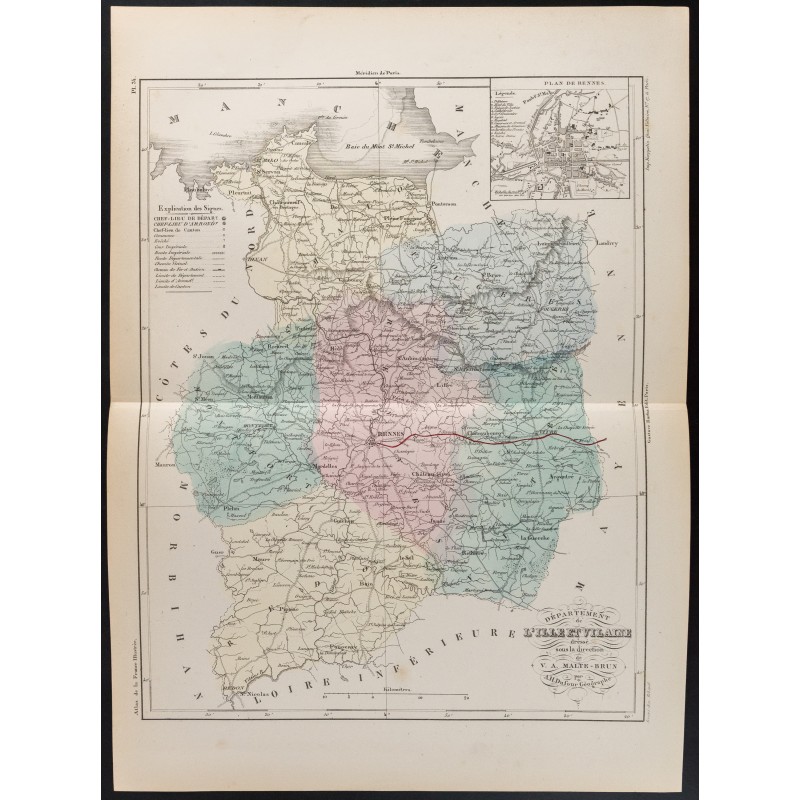 Gravure de 1855 - Carte du département de l'Ille et Vilaine - 1