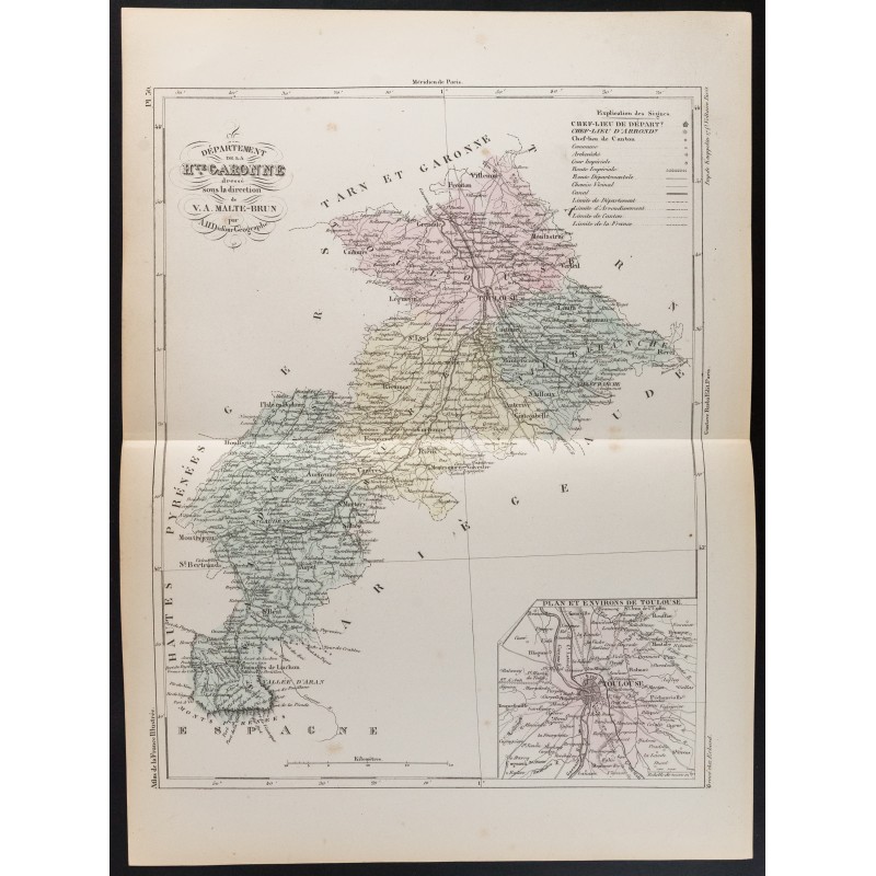 Gravure de 1855 - Carte du département de la Haute Garonne - 1