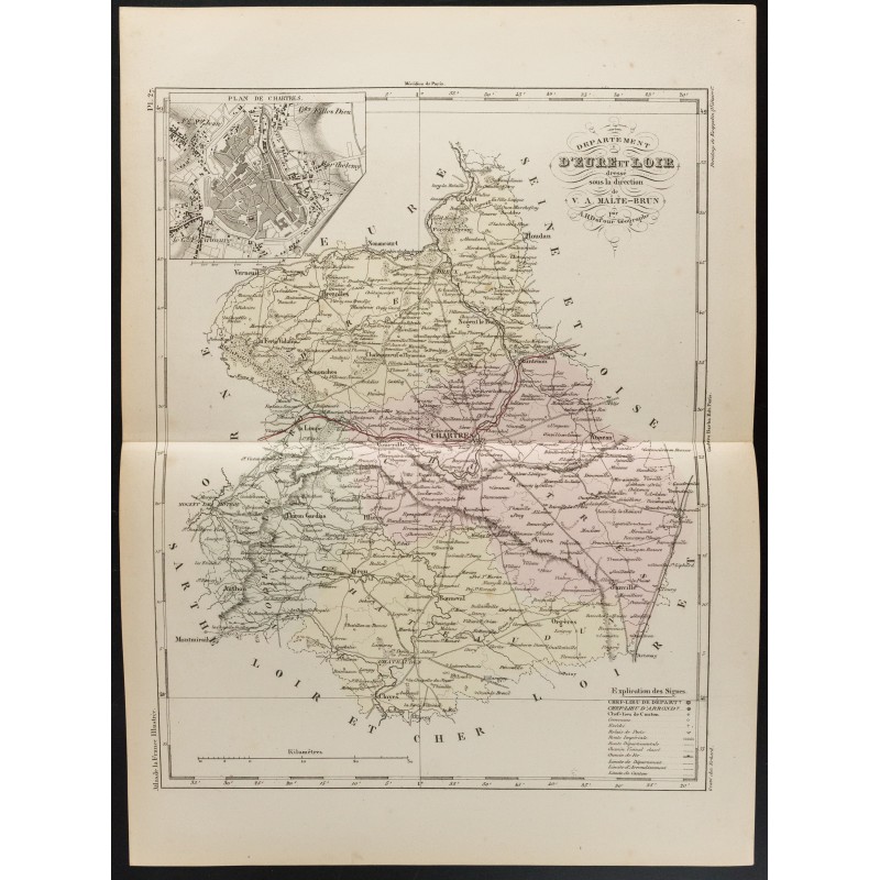 Gravure de 1855 - Carte du département d'Eure et Loir - 1