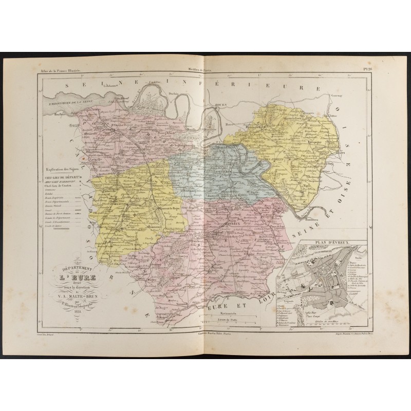 Gravure de 1855 - Carte du département de l'Eure - 1