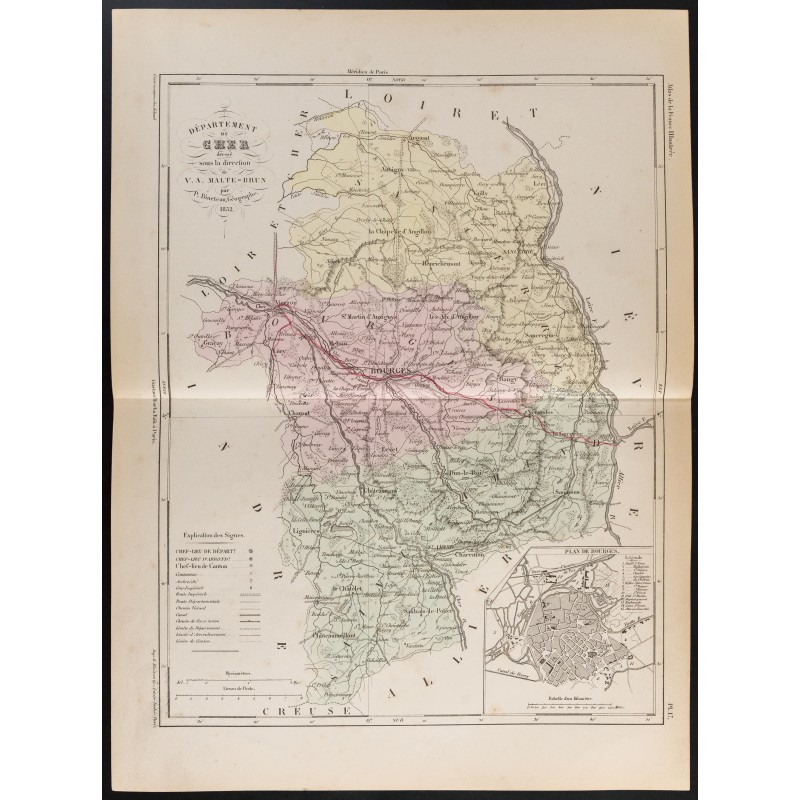 Gravure de 1855 - Carte du département du Cher - 1