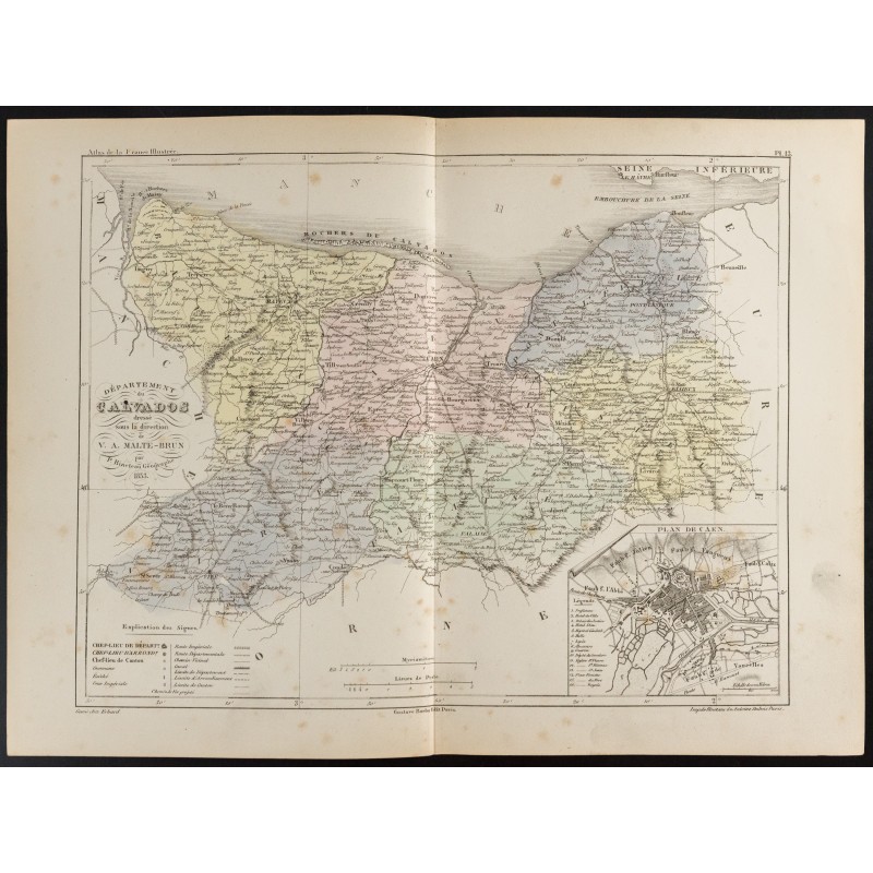 Gravure de 1855 - Carte du département du Calvados - 1
