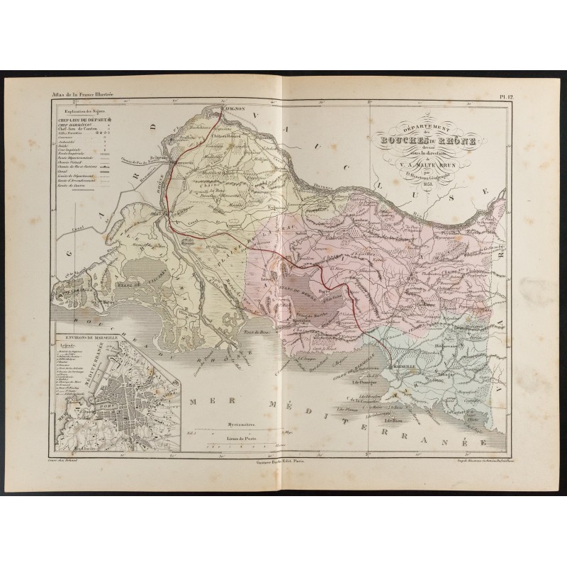 Gravure de 1855 - Carte du département des Bouches du Rhône - 1