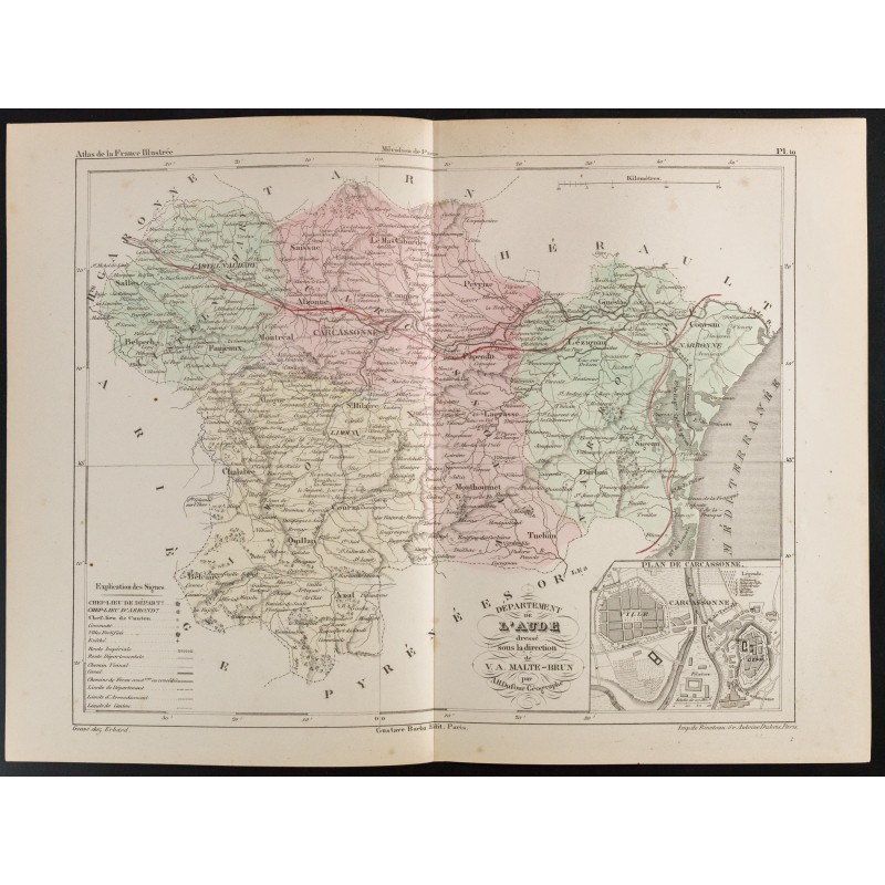 Gravure de 1855 - Carte du département de l'Aude - 1