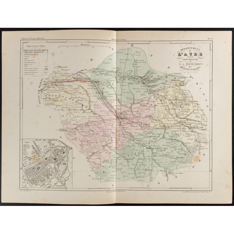 Gravure de 1855 - Carte du département de l'Aube - 1