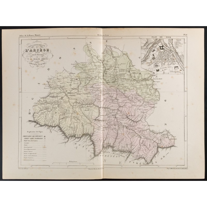 Gravure de 1855 - Carte du département de l'Ariège - 1