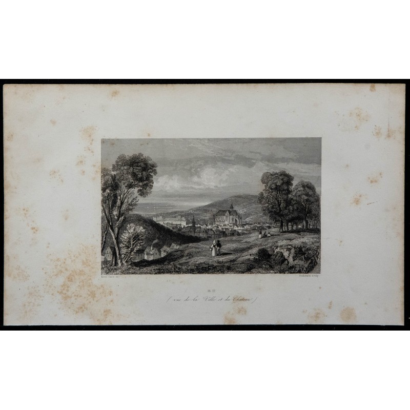1844 - Vue de la ville et du château d'Eu 