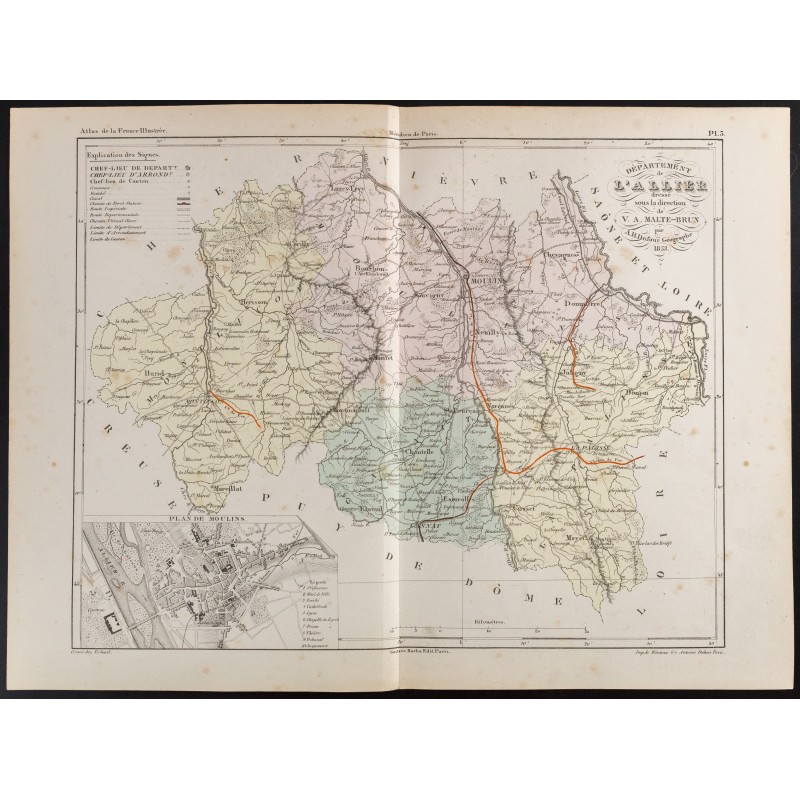Gravure de 1855 - Carte du département de l'Allier - 1