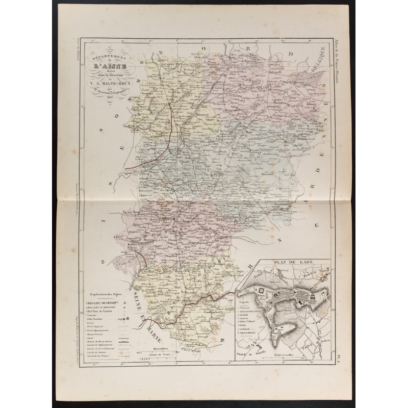 Gravure de 1855 - Carte du département de l'Aisne - 1